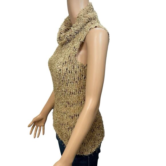 Y2K Fuzzy Knit Tank Top M/L Cowl Neck Casual Eclectic Artsy Boho Brown Stretch - Picture 2 of 8